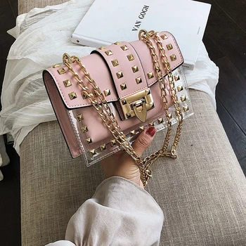 

Luxury Handbags Bag Lady Designer Fashion Rivets Messenger Bag Transparent Shoulder Crossbody Bags For Women Your Own Style