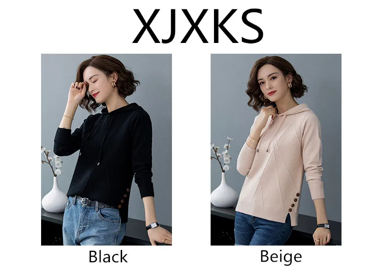 XJXKS ropa mujer Invierno модный кашемировый пуловер с капюшоном для женщин, однотонный вязаный женский свитер с длинными рукавами