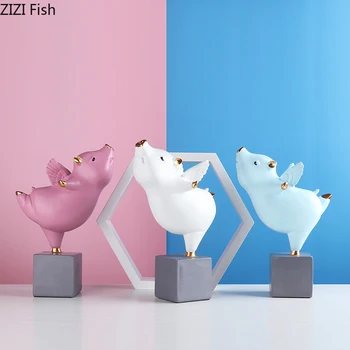 

Modern Resin Small Flying Pig Statue Decoration Cute Animal Sculpture Children's Room Decoration Crafts Holiday Gift Home Decor