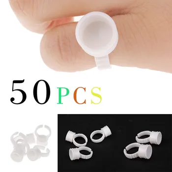 

50Pc Micro blading Pigment Glue Rings Tattoo Semi Permanent Makeup Eyebrow Color Material Cup False Eyelash Glue Tray