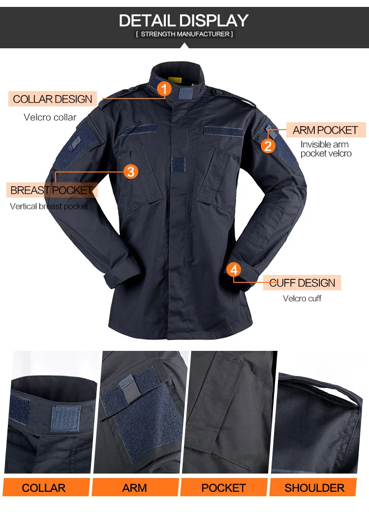 Men's Sets Navy Blue Army Uniform ACU Ribstop Police Uniform Blue Uniform Police Uniforms Security Guards Uniforms 3