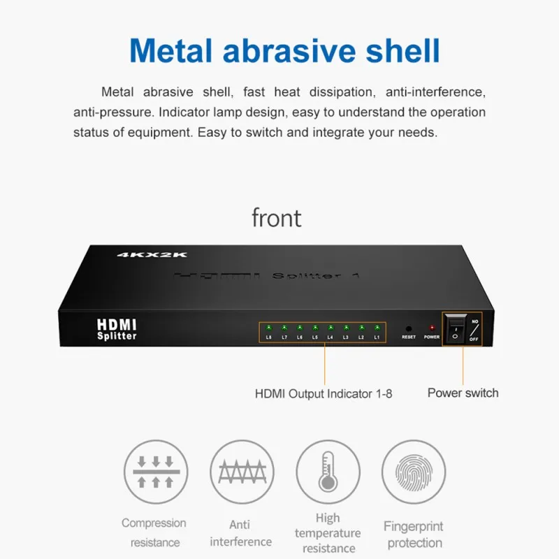  8way HDMI Splitter Audio Video Distributore Amplificatore Con Il Caricatore Supporto Full HD 3D & 4