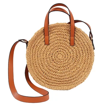 

ASDS-Fashion Women Shoulder Handbags Straw Bags Beach Bags Circular Vintage Light Large Capacity