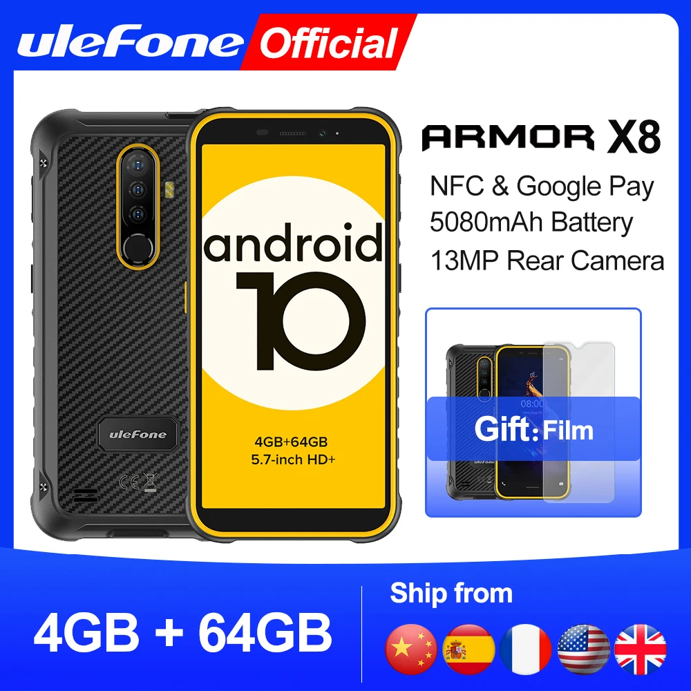 Ulefone Armor X8 Rugged 64GB 4gbb WCDMA/GSM/LTE NFC Octa Core Fingerprint Recognition/face Recognition