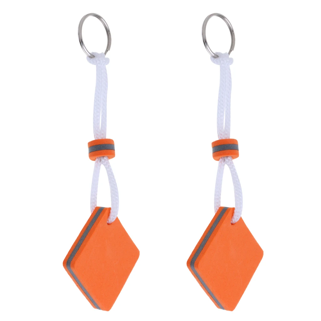 2 Pieces Kayaking Boating Sea Fishing Water Floating Keychain Key Ring-Square Decor Orange