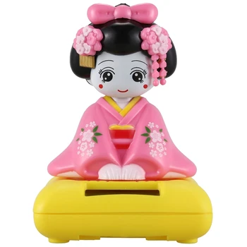 

Solar Powered Bobblehead Toy Figure, Japanese Kimono Maiko Geisha - Pink