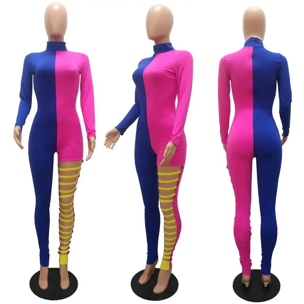 BKLD One Pieces Outfits Jumpsuit For Women 2023 Autumn New Fashion Color Block Hollow Out Long Sleeve O-Neck Patchwork Jumpsuits