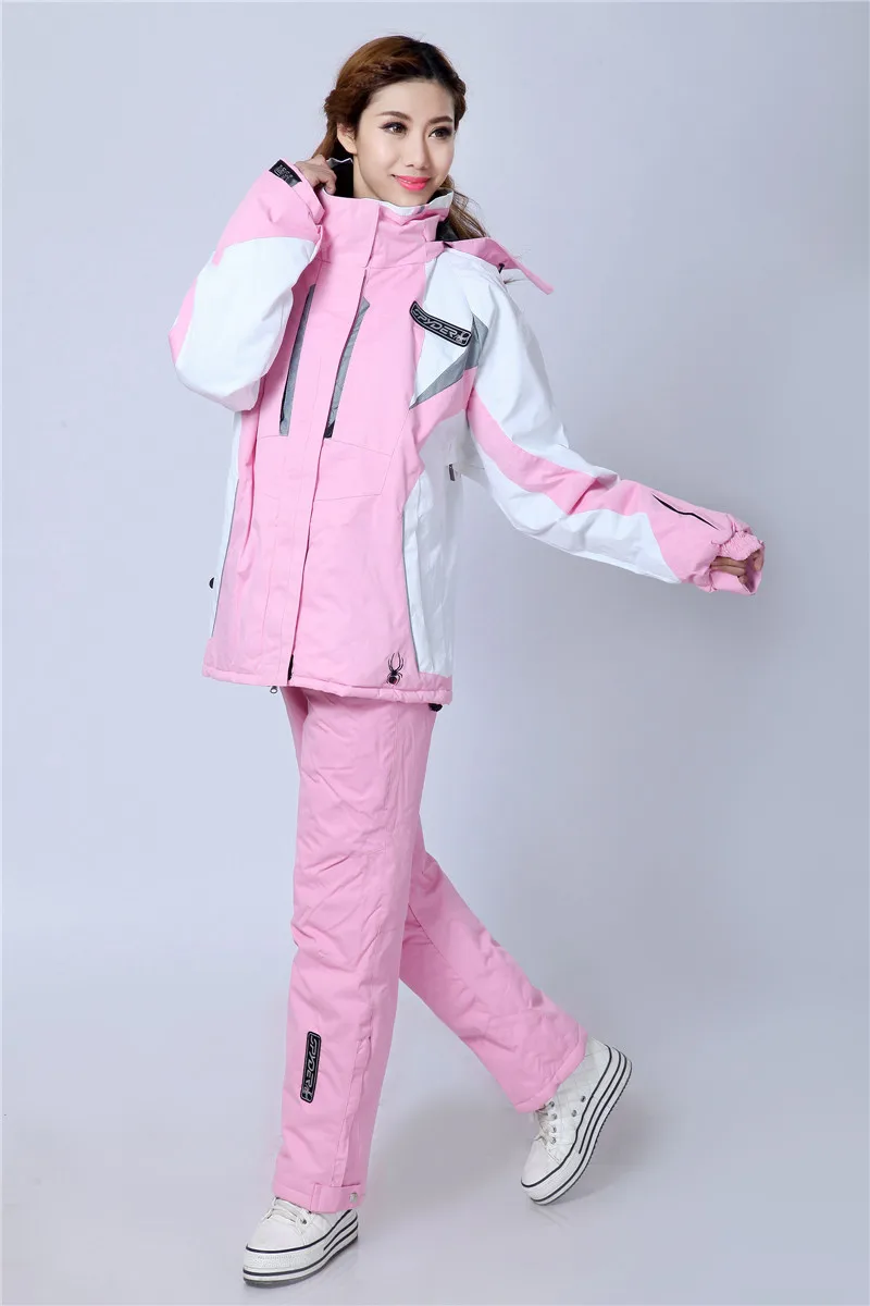 Женский уплотненный теплый ветрозащитный зимний комплект для катания на лыжах и сноуборде, лыжная куртка+ брючный костюм, Женская лыжная одежда, водонепроницаемый лыжный костюм