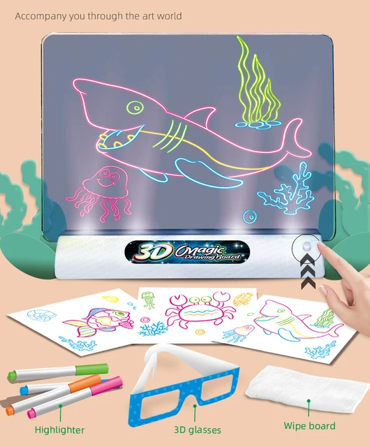 Toy 3D Board Drawing 3D Fluorescent Drawing Board Eye Protection LED Light  20ml