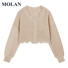 

MOLAN Elegant Solid Woman Knitted Cardigan 2021 New Fashion Plus V Neck Winter Oversize Casual Cardigan Female Stylish Outwear
