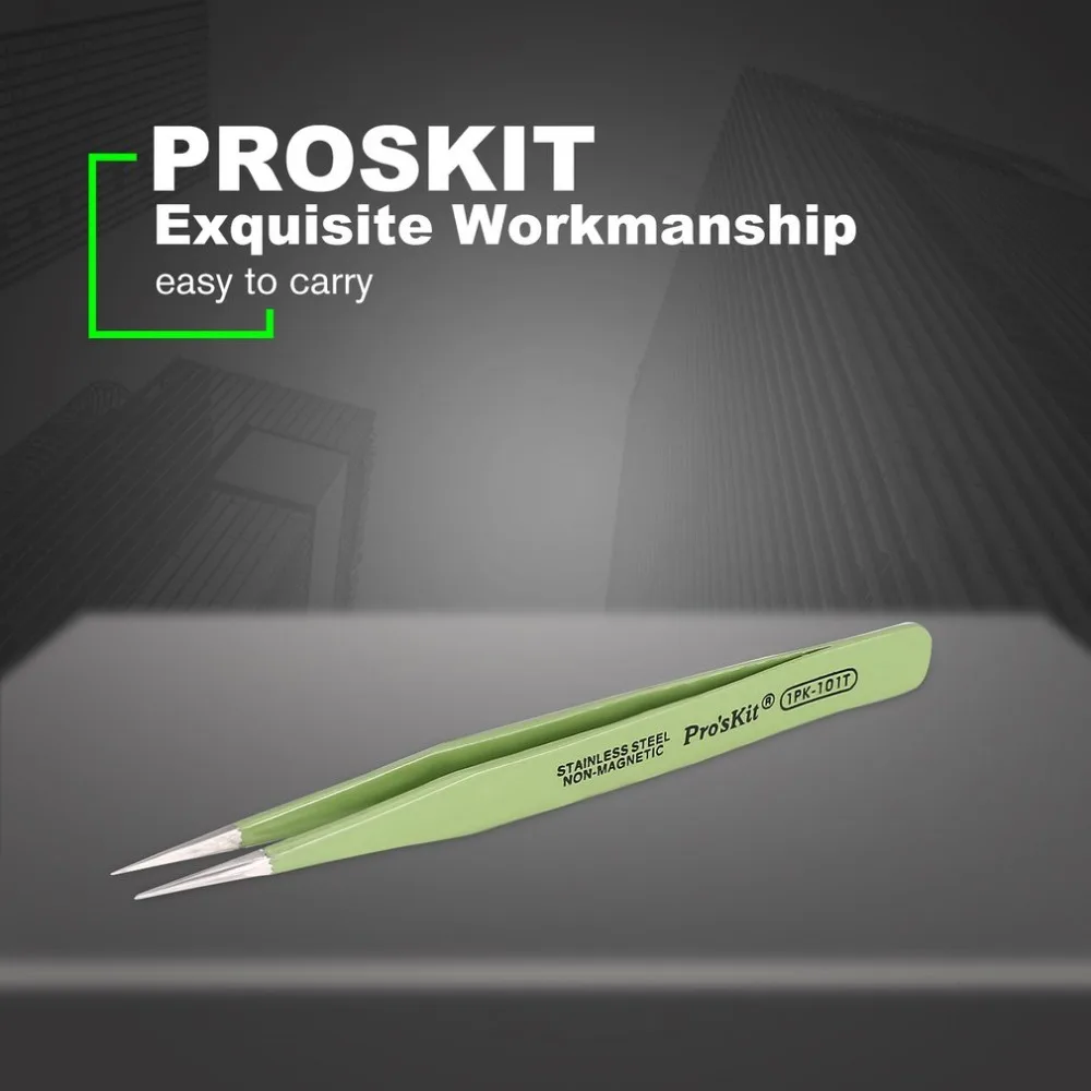 Proskit 1 PK-101 T 120 мм изолированный Пинцет Немагнитный Антистатический круглый острый Прямой пинцет для паяльной станции