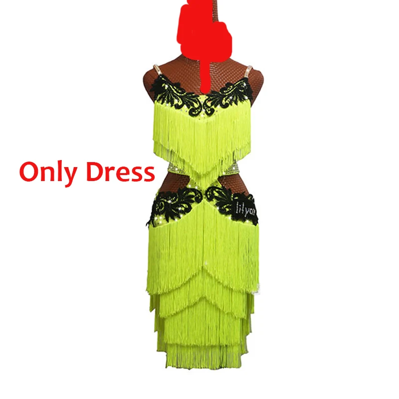 Only Dress A Сексуальное платье для латинских танцев, женское платье для танцев, флуоресцентная желтая юбка с бахромой, сексуальное платье для выступлений, одежда для латинских танцев, BL3004 - Цвет: Only Dress A