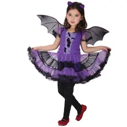 Карнавальный костюм для девочек Пурим Бэтмен Летучая мышь милые фиолетовые крылья вампира маскарадные Вечерние платья на Хэллоуин