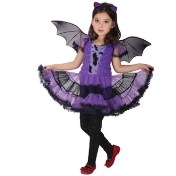 

Carnival Girl Purim Batman Bat Girl Costume Cute Purple Vampire Wing Cosplay Halloween Fancy Party Dress