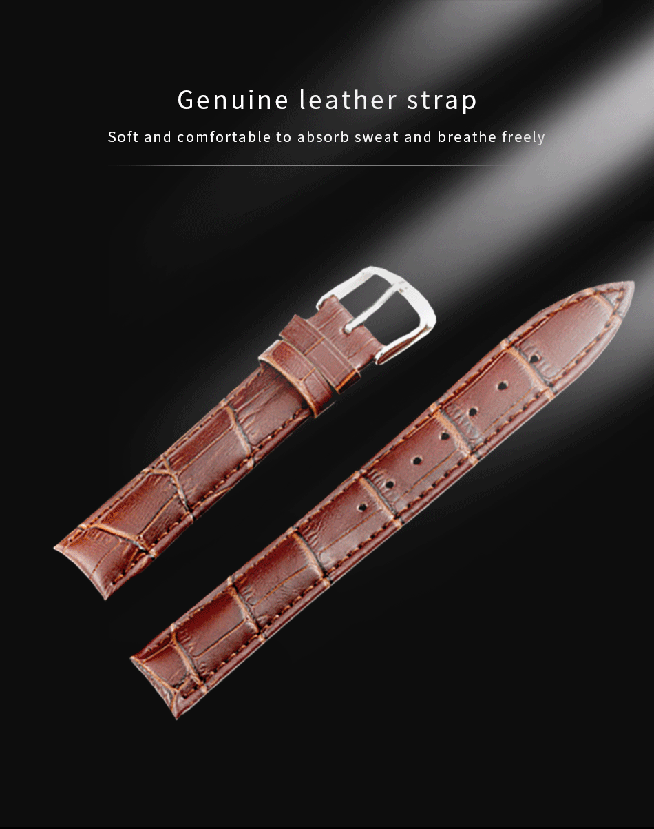 genuine leather strap watch in brown color