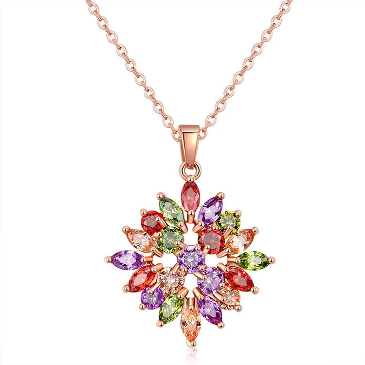 

Ba xi Europe And America Fashion Super Shiny Color Zircon Necklace Green Copper Women's Gorgeous Flower Exaggeration Pendant