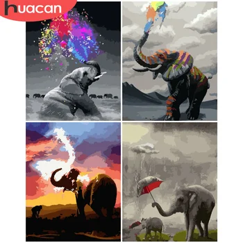 

HUACAN Paint By Number Elephant Drawing On Canvas Pictures By Number Handpainted Animal Kits Home Decor