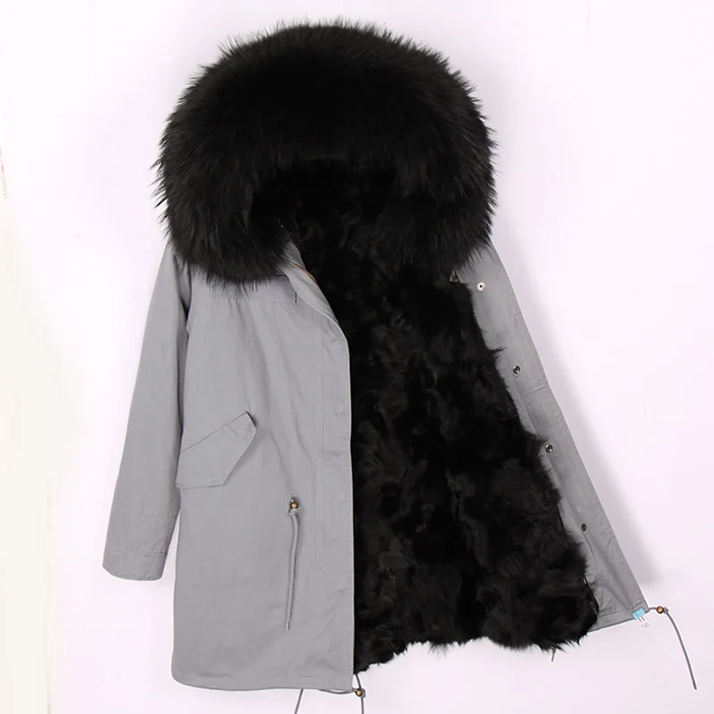 Large size man winter warm jacket raccoon fur collar hooded real fox fur liner outwear long slim parka real fur coat - Цвет: fox fur liner 16