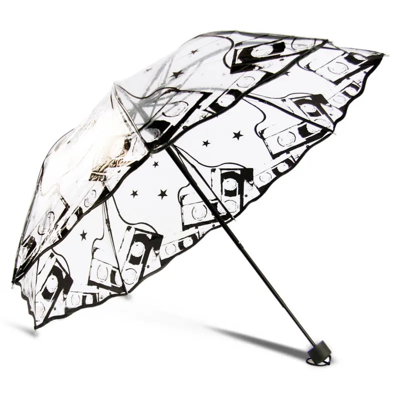 Модный Индивидуальный три складной зонтик женский прозрачный креативный рисунок атмосферостойкий зонтик женский зонт