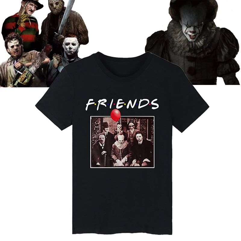 

movie It Horror Friends PennyWise Cosplay Freddy Michael Myers Short Sleeve Jason Voorhees Halloween Cotton T-shirt friends
