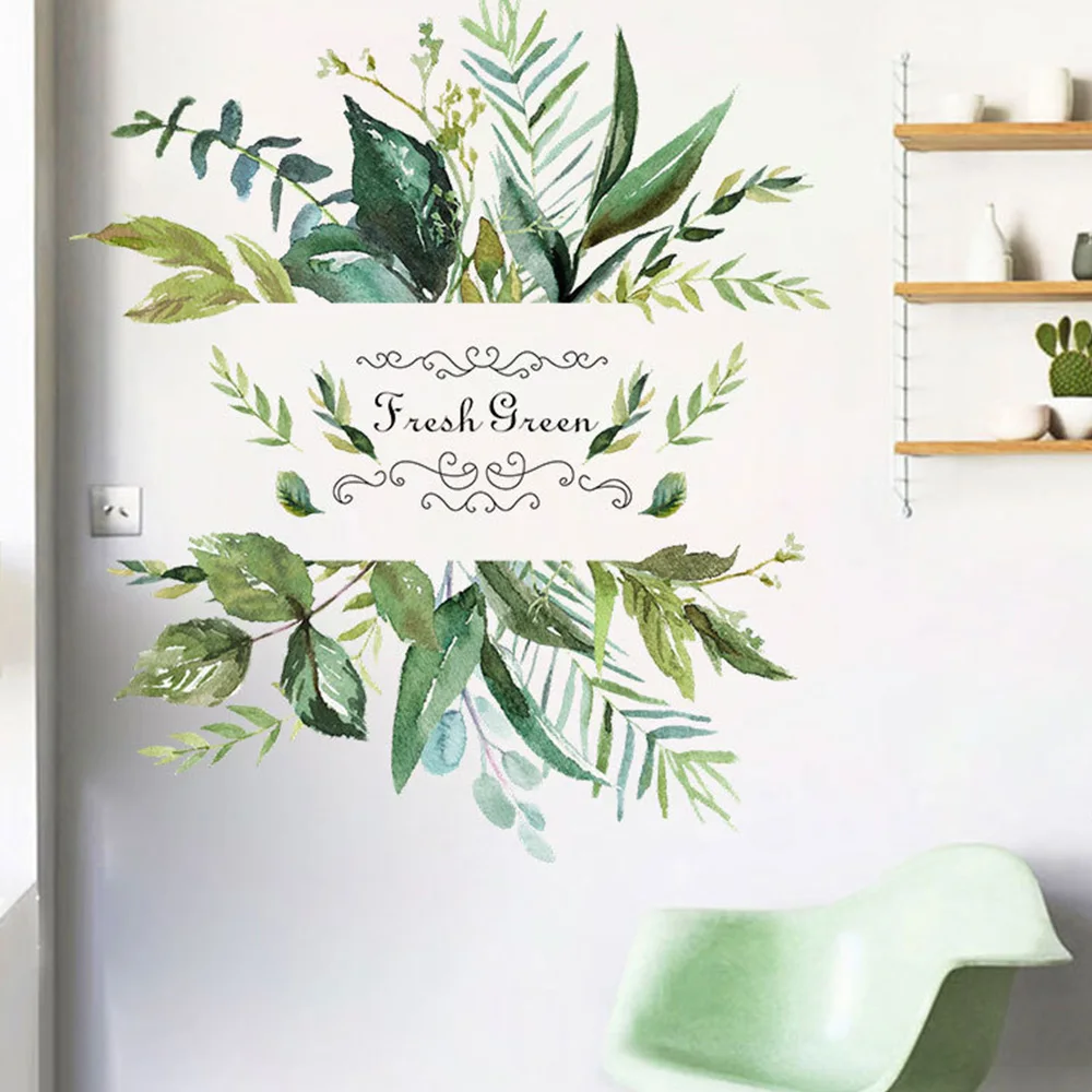 2 шт зеленый лист деревенский стиль гостиная ТВ фон съемные настенные стикеры