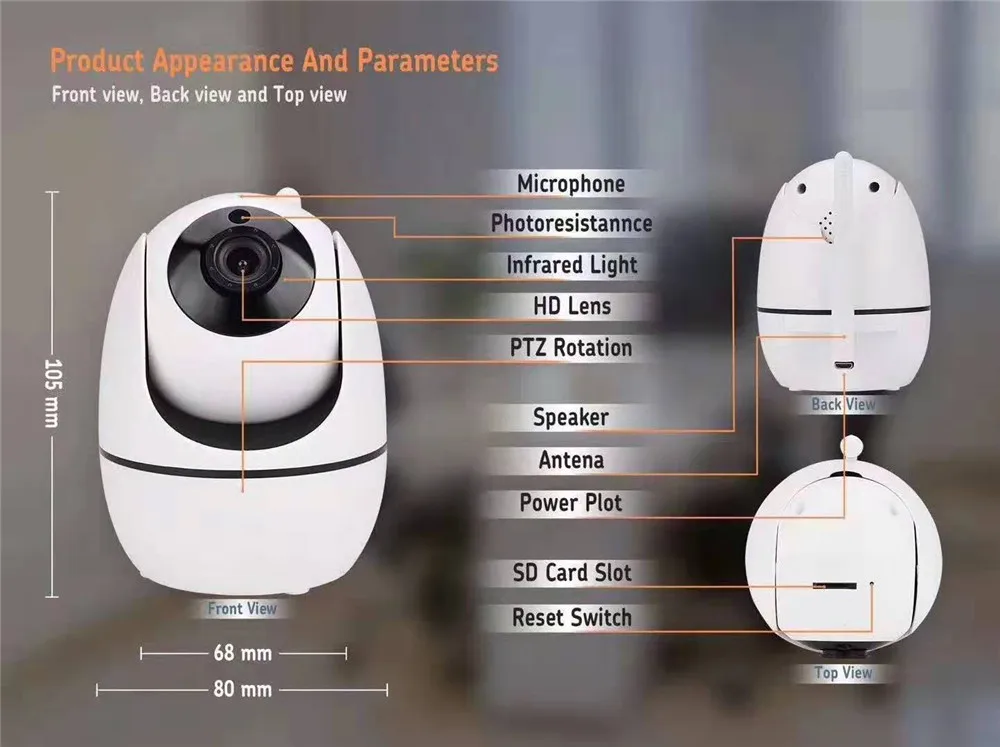 Беспроводная PTZ IP-камера с автослежением человека 2 МП 1080P двусторонняя связь