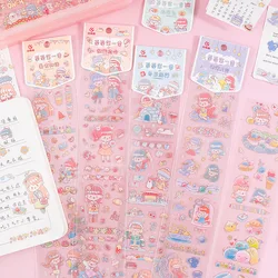 Autocollants en plastique de personnage de dessin animé mignon, 1 feuille, autocollants de matériaux décoratifs pour ordinateur portable, papeterie scolaire 