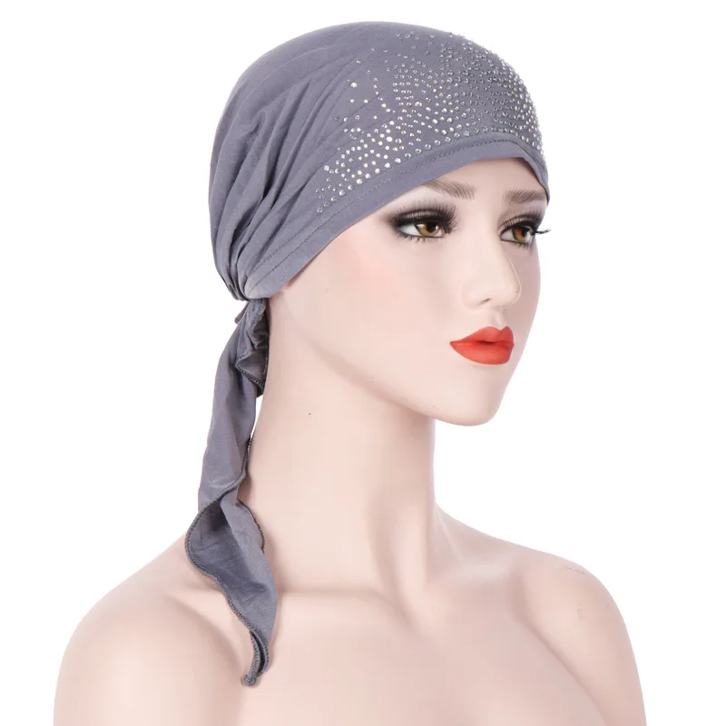 

Helisopus New Elastic Cotton Solid Color Wrap Head Scarf 12 Colors Diamond Turban for Women Hijabs India Cap Hair Accessories