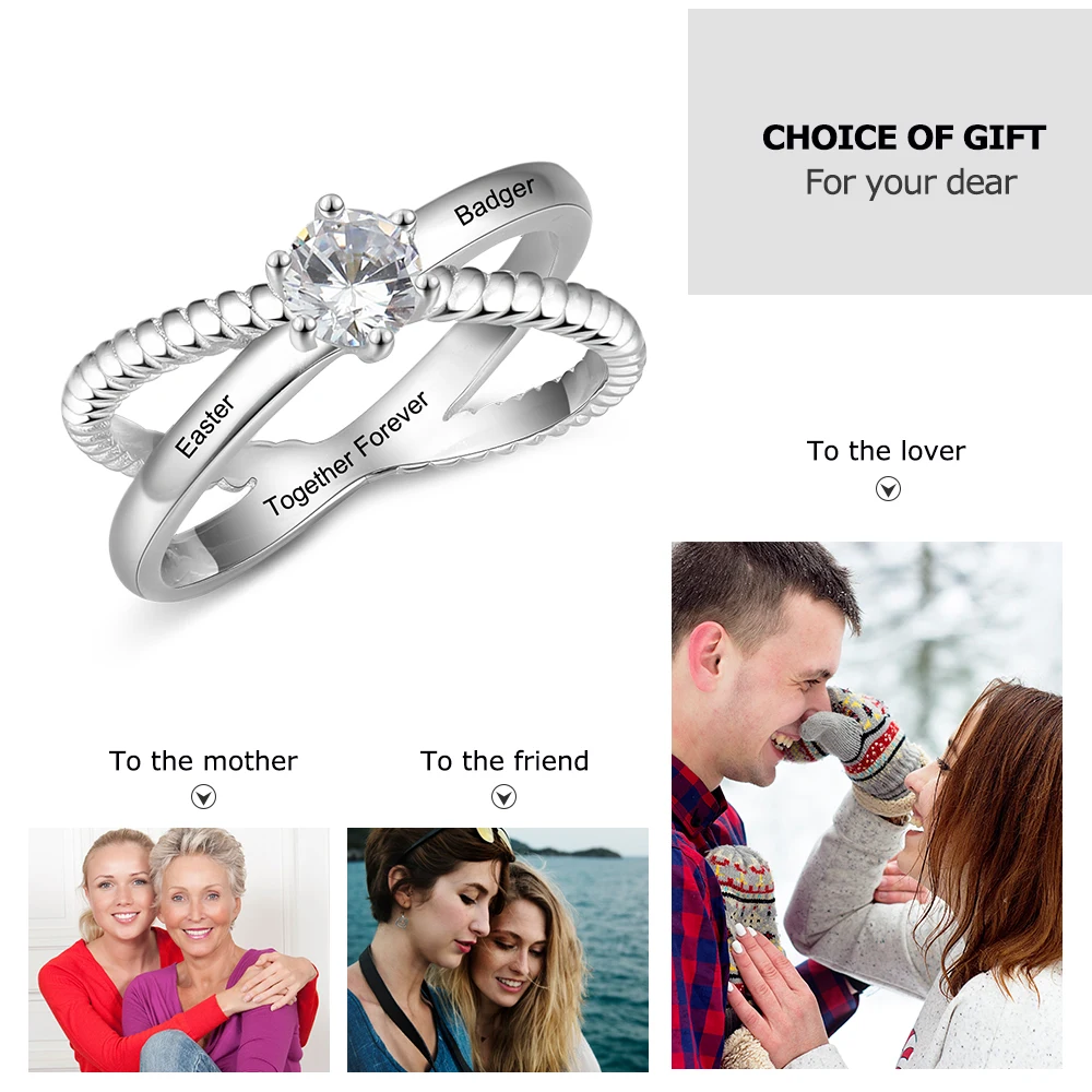 Personalized Engraved Meaningful Name Rings for Women Cubic Zirconia Promise Rings For Women Wedding Band