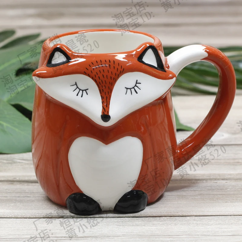 500ml Cute Animal 3d Fox Coffee Cup Large Capacity Hand Painted Cartoon Ceramics Breakfast Milk Mug Free Shipping Mugs Aliexpress