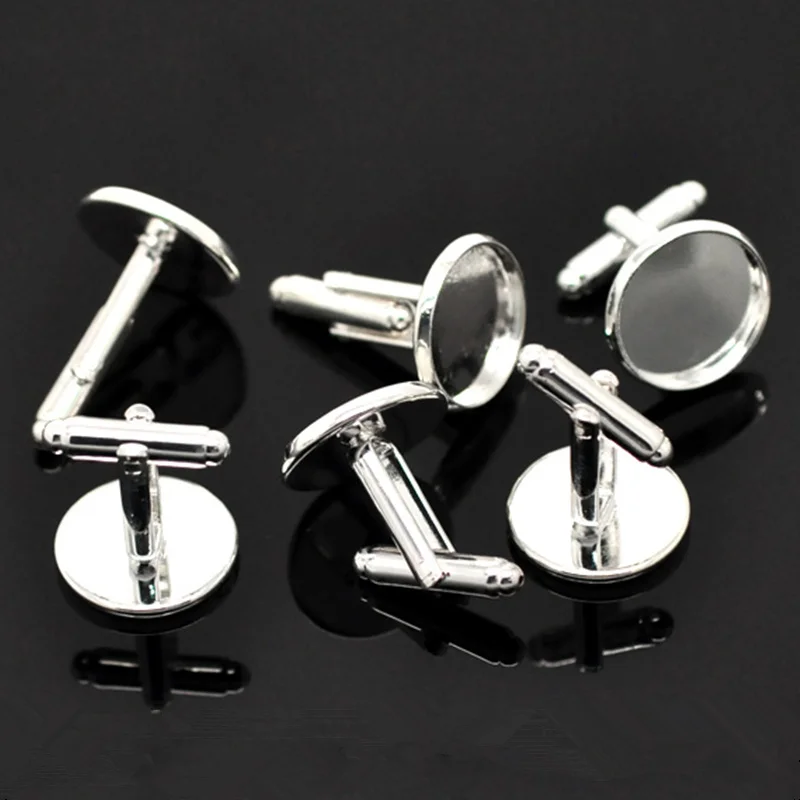 

50Pcs/lot DIY Silver Plated Copper Cufflinks Round Pad Setting Cuff Links 26x18mm(Fit 16mm)