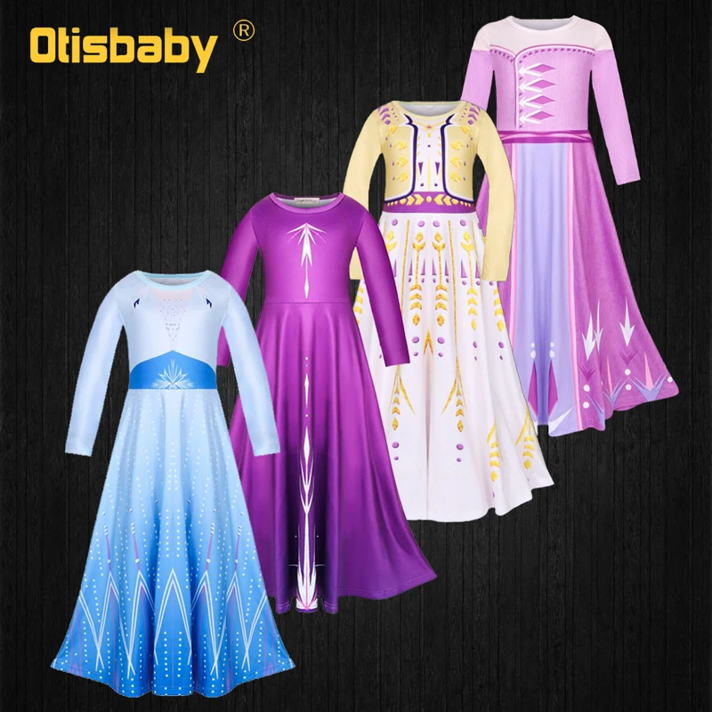 Снежная королева 2 младенческой принцесса Эльза платье Рождество девушки Эльза платье дети фиолетовый розовый светильник синий девушка вечерние длинные вечерние платья