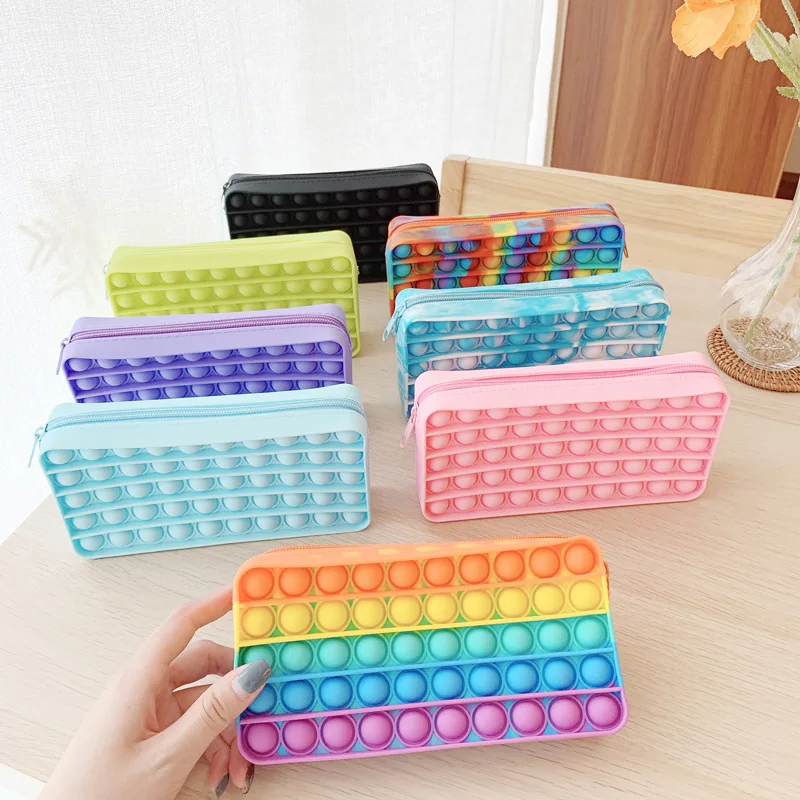 New Fidgets Toys Pencil Case Zipper Cosmetic Bag School Supplies 3D Printed Makeup Kids Family Games Push Bubble | Игрушки и хобби