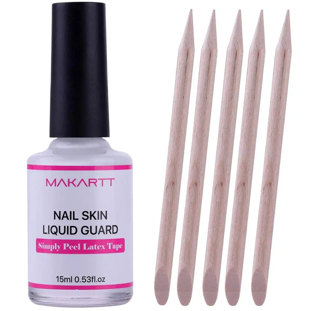 

Makartt Nail Cuticle Barrier Simply Peel Off Latex Tape with Wood Stick, 15 ML/Bottle Liquid Cuticle Skin Guard Mess