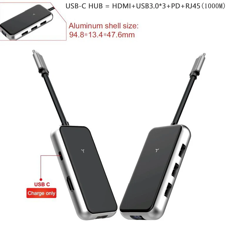 USB C док-станция для ноутбука USB 3,0 HDMI RJ45 PD SD/TF USB концентратор для ноутбука Macbook Pro hp DELL поверхность lenovo samsung док-станция - Цвет: 6 IN 1