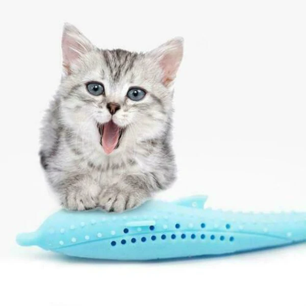 

Soft Silicone Mint Fish Cat Toy Catnip Pet Toy Clean Teeth Toothbrush Chew Cats Toys GQ999