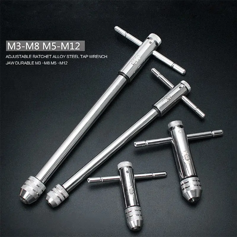 

Adjustable Ratcheting T Bar Handle Tap Wrench M3-M8/M5-M12 Reamer Hand Tools
