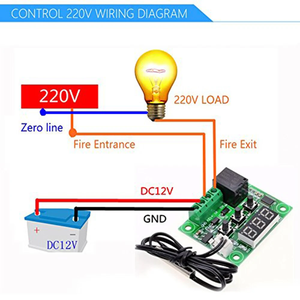 W1209 светодиодный цифровой контроллер температуры плата Micro 12 В DC модуль датчика