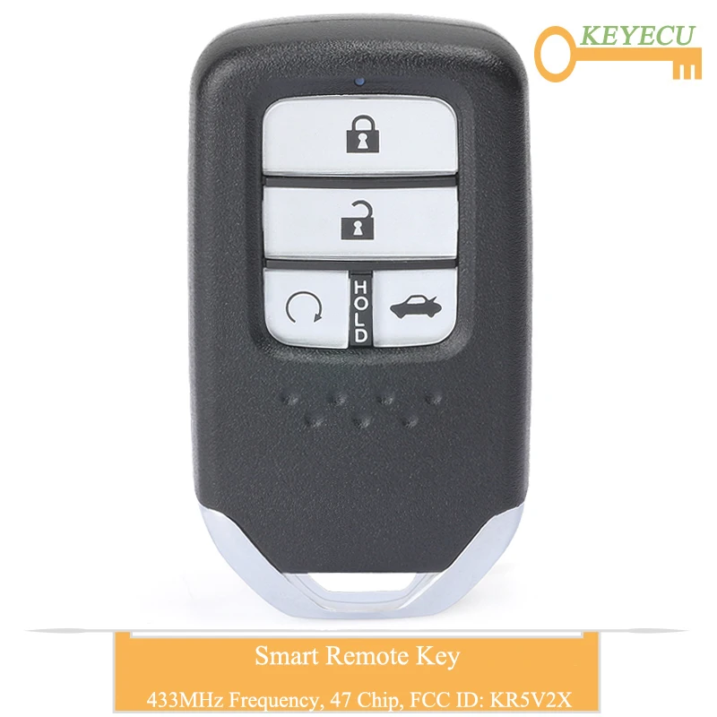 KEYECU умный пульт дистанционного управления автомобильный ключ для Honda Civic, Fob 4 кнопки-433 МГц-47 чип-FCC ID: KR5V2X