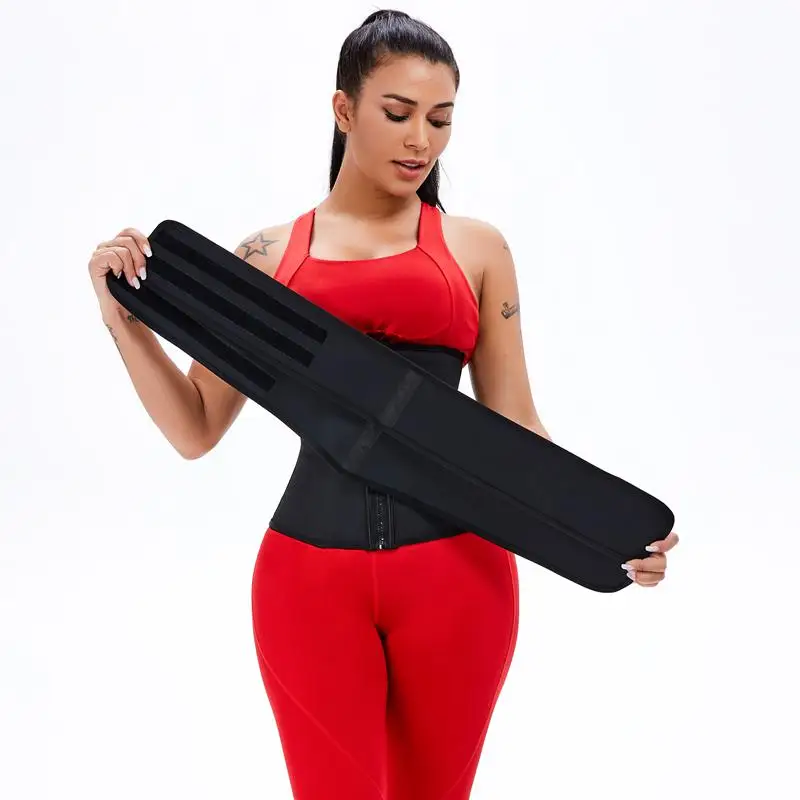 

Fashion Design Women High Compression Body Slimming Latex 9 Steel Boned Double Waistband Logo Waist Trainer With Detachable Belt