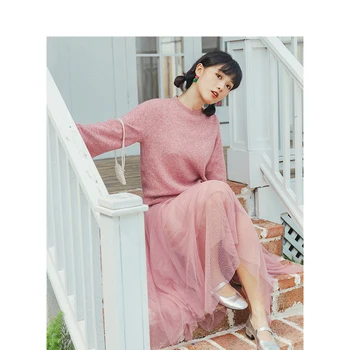 

INMAN 2020 Spring New Arrival Retro Fashion Elegant O-neck Loose Knitted Dress Women Two Pieces Suit