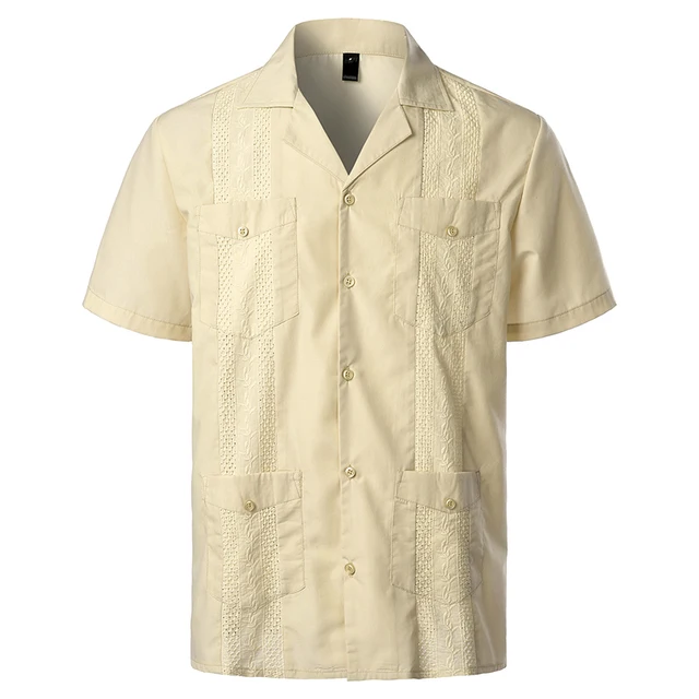 Men S Cross Dyed Guayabera Woven Button Down Shirt Brand Short Sleeve Embroidered Traditional Cuban Shirt With Revere Collar 2xl Casual Shirts Aliexpress