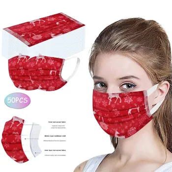 

50pc Red Disposable Mask Adult Unisex Printed Christmas Mascarilla Con Diseno Three Layer Nonwove Mascarillas Protective Masks