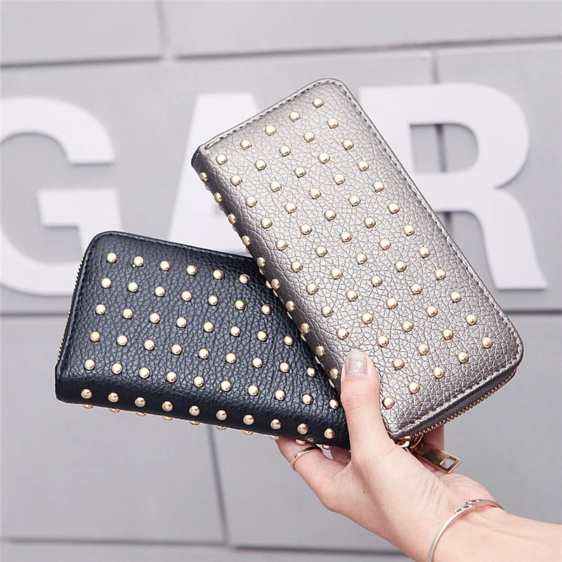 Женские кошельки Carteras модный кошелек с заклепками кожаный кошелек большая емкость карман для телефона женский держатель для карт Carteira Feminina