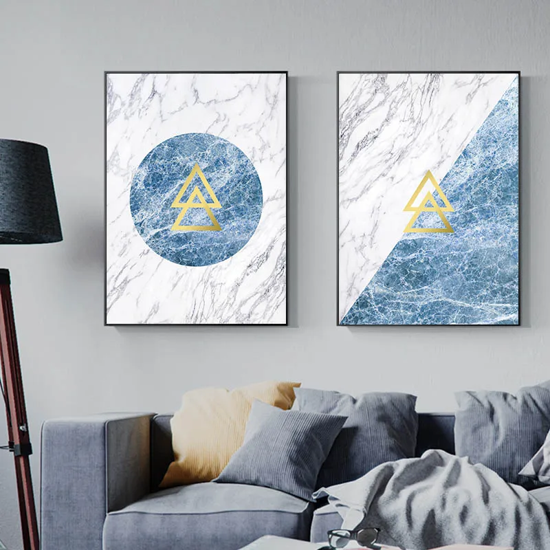 Blue Marble Texture Canvas Poster Abstract Contemporary Art Print Wall Picture Painting Minimalist Modern Living Room Decoration | Дом и сад