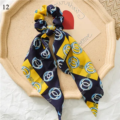 00012 Ponytail scrunchie hair ties Scarf Elastic Hair Rope for Women Hair Bow Ties Scrunchies Hair Bands Flower Print Ribbon Hairbands - Цвет: 00012