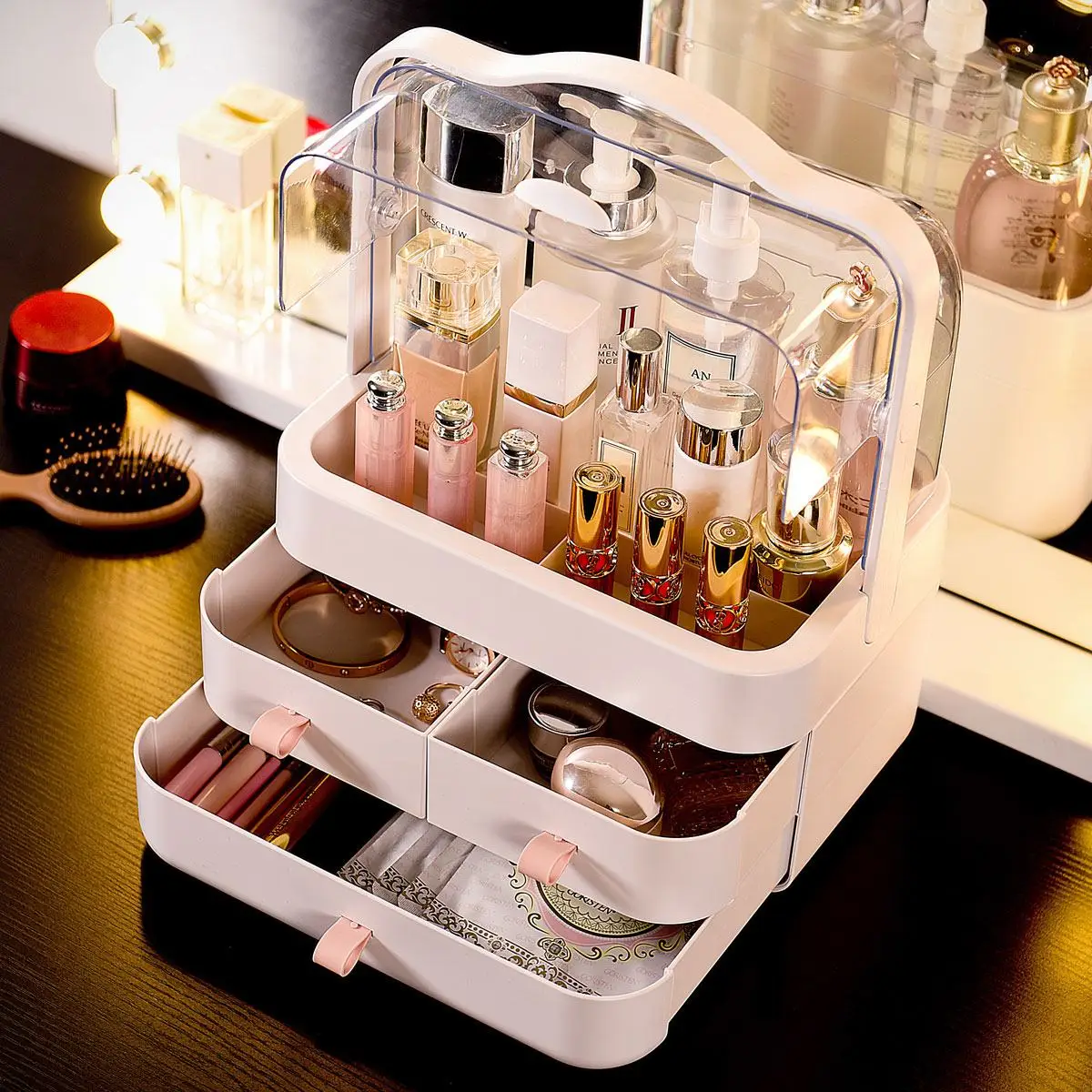 1 2 3 Layers Makeup Cosmetics Jewelry Organizer Display Box Storage Drawers Large With lid Cover Ho