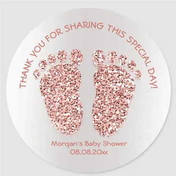 

Personalized Rose Gold Glitter Feet Baby Shower Favor Thank You Classic Round Sticker