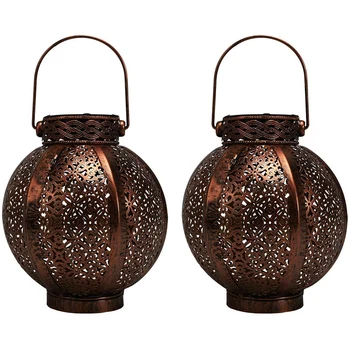 

Hanging Solar Lanterns Retro Solar Lights Outdoor with Handle, Outdoor Solar Garden Lights Metal Waterproof 2 Pack