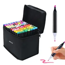 Marcadores de doble punta para niños y adultos, rotuladores permanentes con base de 80 colores, con estuche, para colorear Drawin